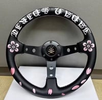 Image 1 of Pink cherry blossoms 13'' Embroidery Deep Dish Steering Wheel