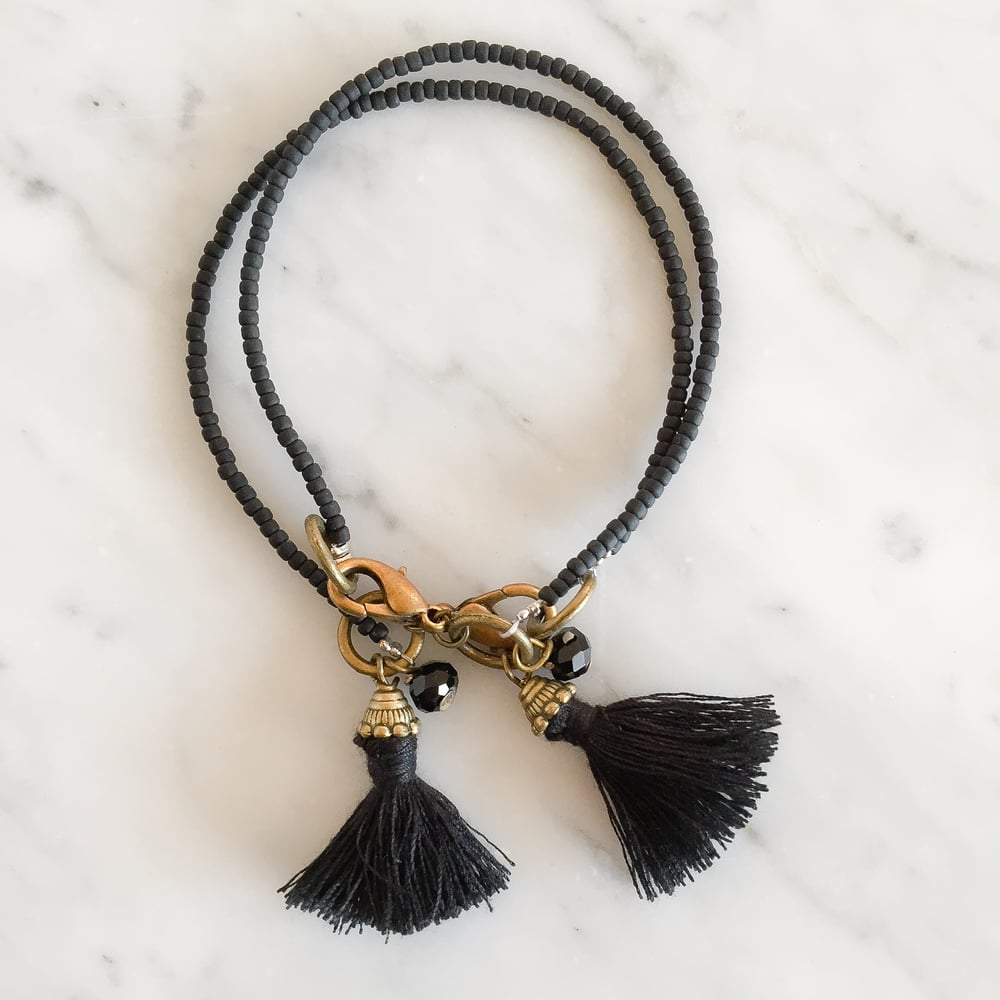 Image of Tribal tassel bracelet in black 2 for $30