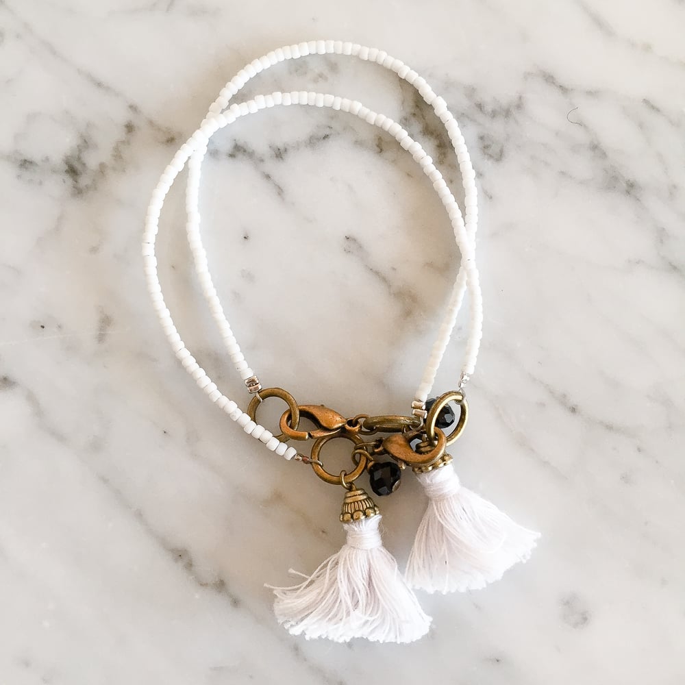 Image of Tribal tassel bracelet in white 2 for $30