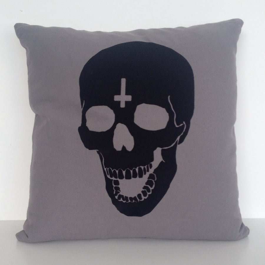 Image of 'Sacred Cross Skull' Cushion - Grey