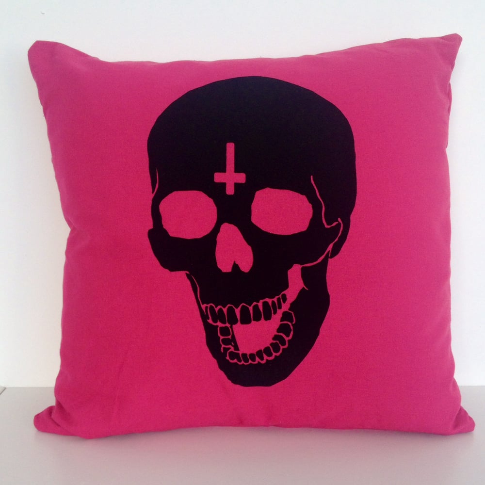Image of 'Sacred Cross Skull' Cushion - Pink