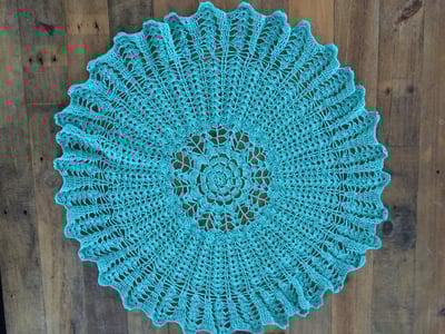 Image of Teal Crochet Rug - Table decor - Throw - doily