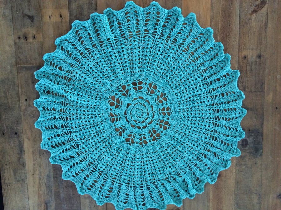Image of Teal Crochet Rug - Table decor - Throw - doily