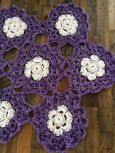 Image of Purple Flower Crochet Doily Rug