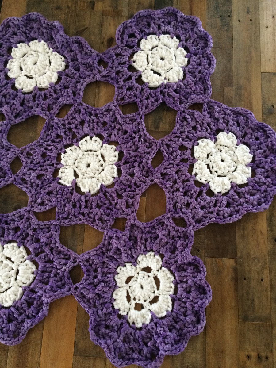 Image of Purple Flower Crochet Doily Rug