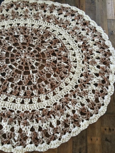 Image of Brown & Cream Crochet Doily Rug