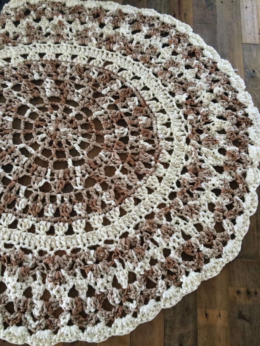 Image of Brown & Cream Crochet Doily Rug