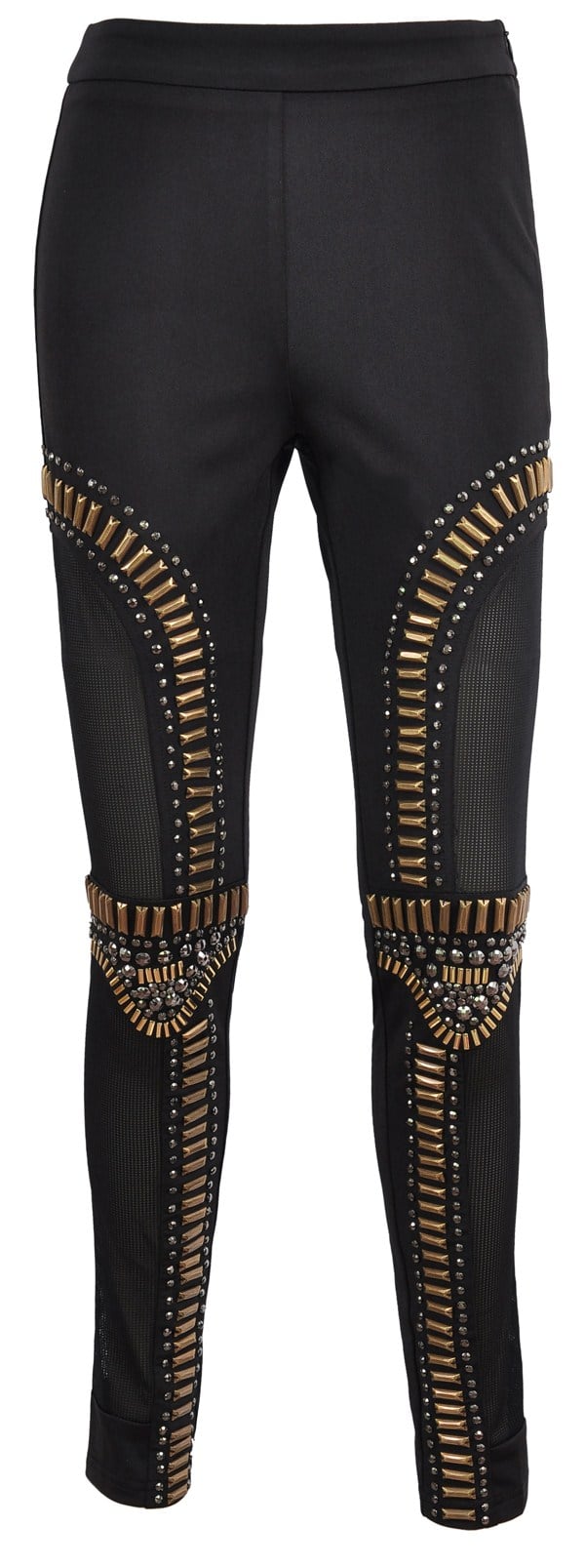 Image of 'Natalie' BLACK MESH & GOLD EMBELLISHED LEGGINGS