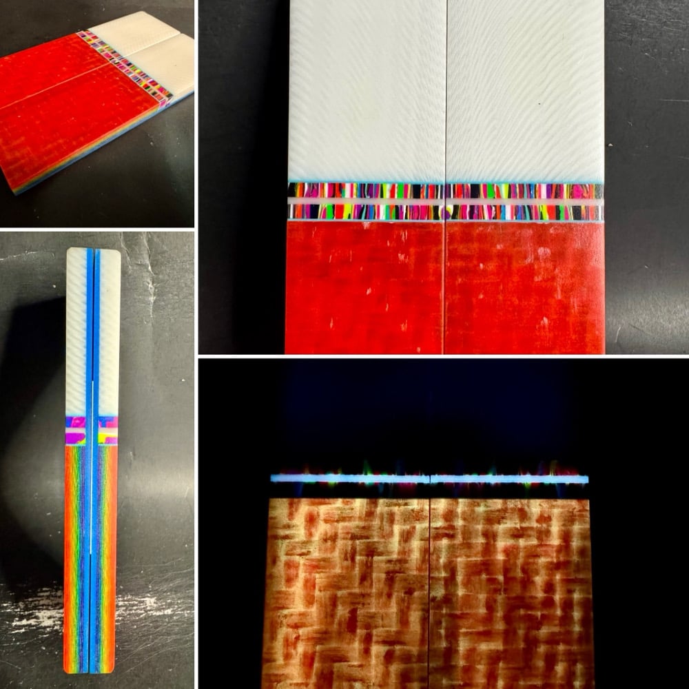 Image of White Faux Ivory & Rainbow Carbon Fiber GLOW Knife Scales