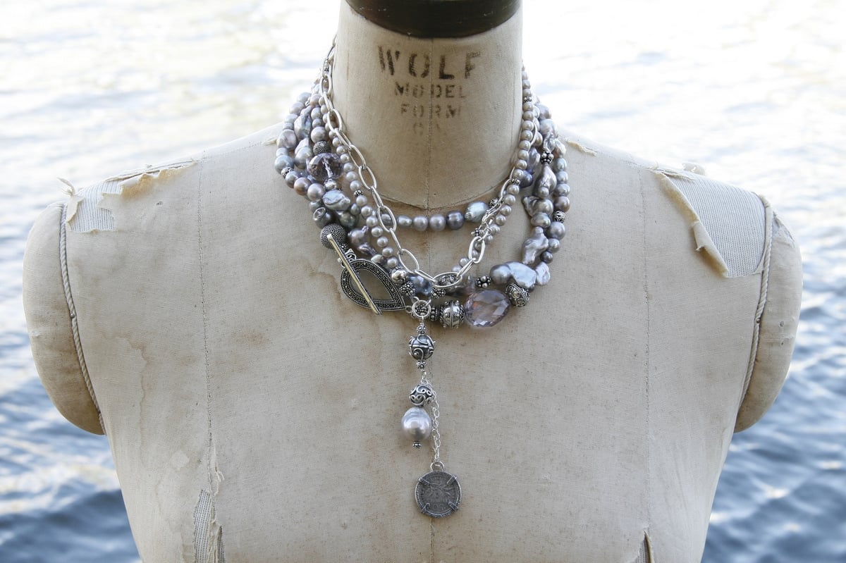Triple Wrap Grey Pearl Necklace