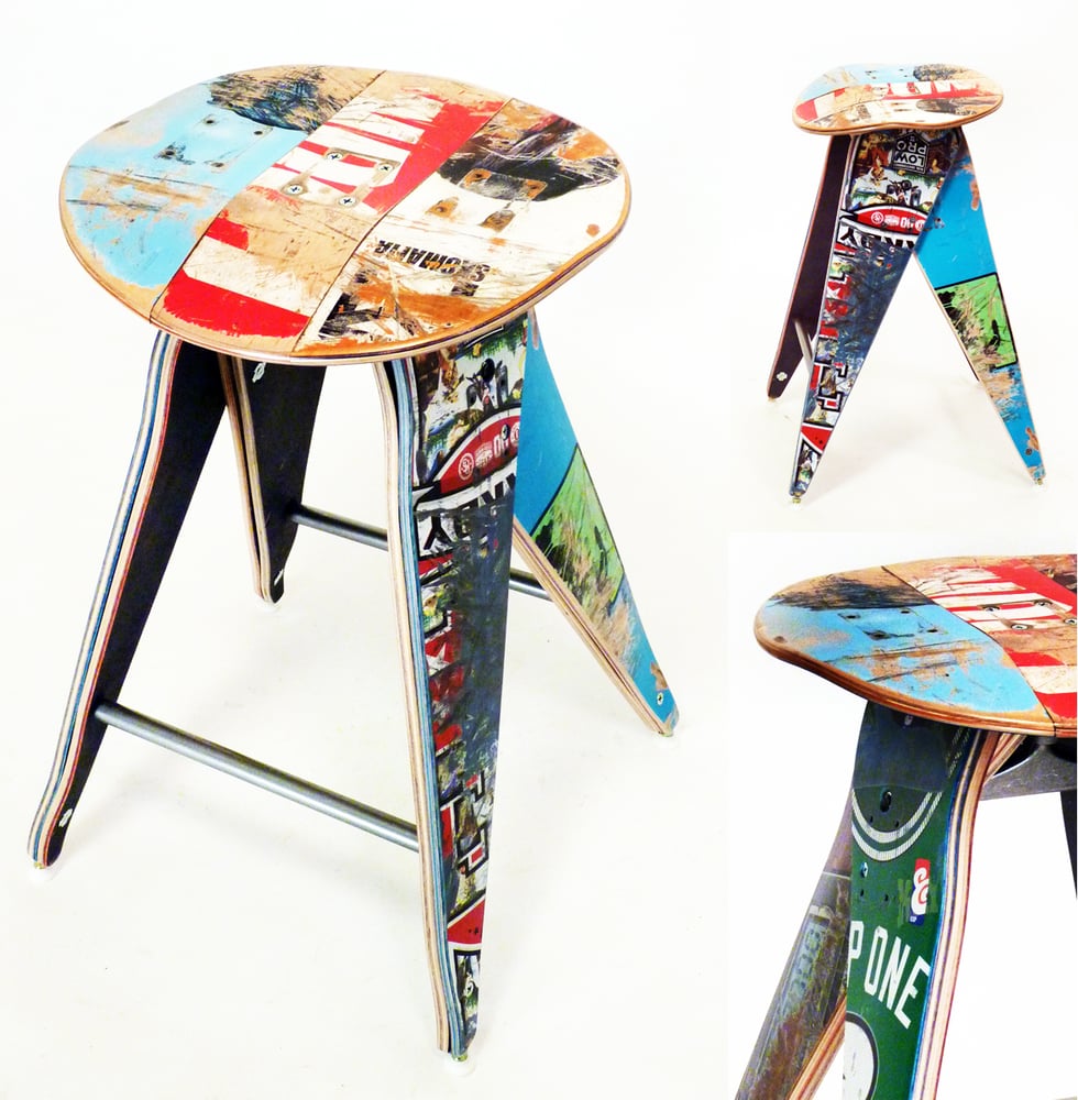 Image of Recycled Skateboard Barstool - 25" Counter Height Stool 