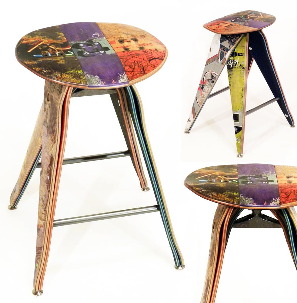Image of Recycled Skateboard Barstool - 25" Counter Height Stool 