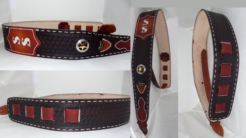 Image of Custom Hand Tooled Leather guitar strap. Your image/design or idea.