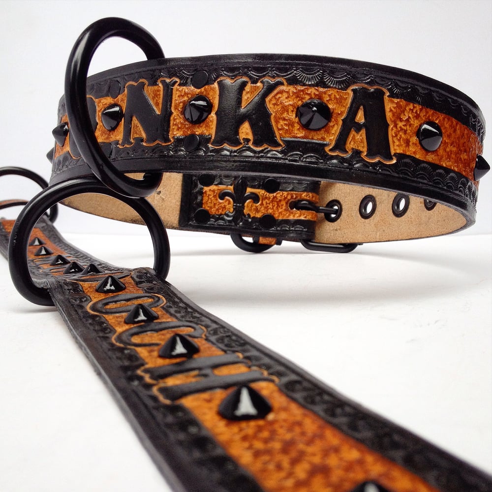 Tooled online leather collar