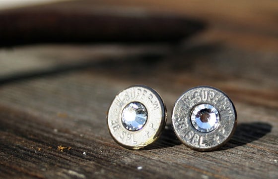 Image of 38 special Bullet Earrings- Silver/Nickel with colored stone