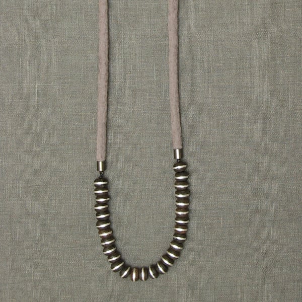 Image of necklace no.11 <br><br>light grey cord with contemporary ebony beads