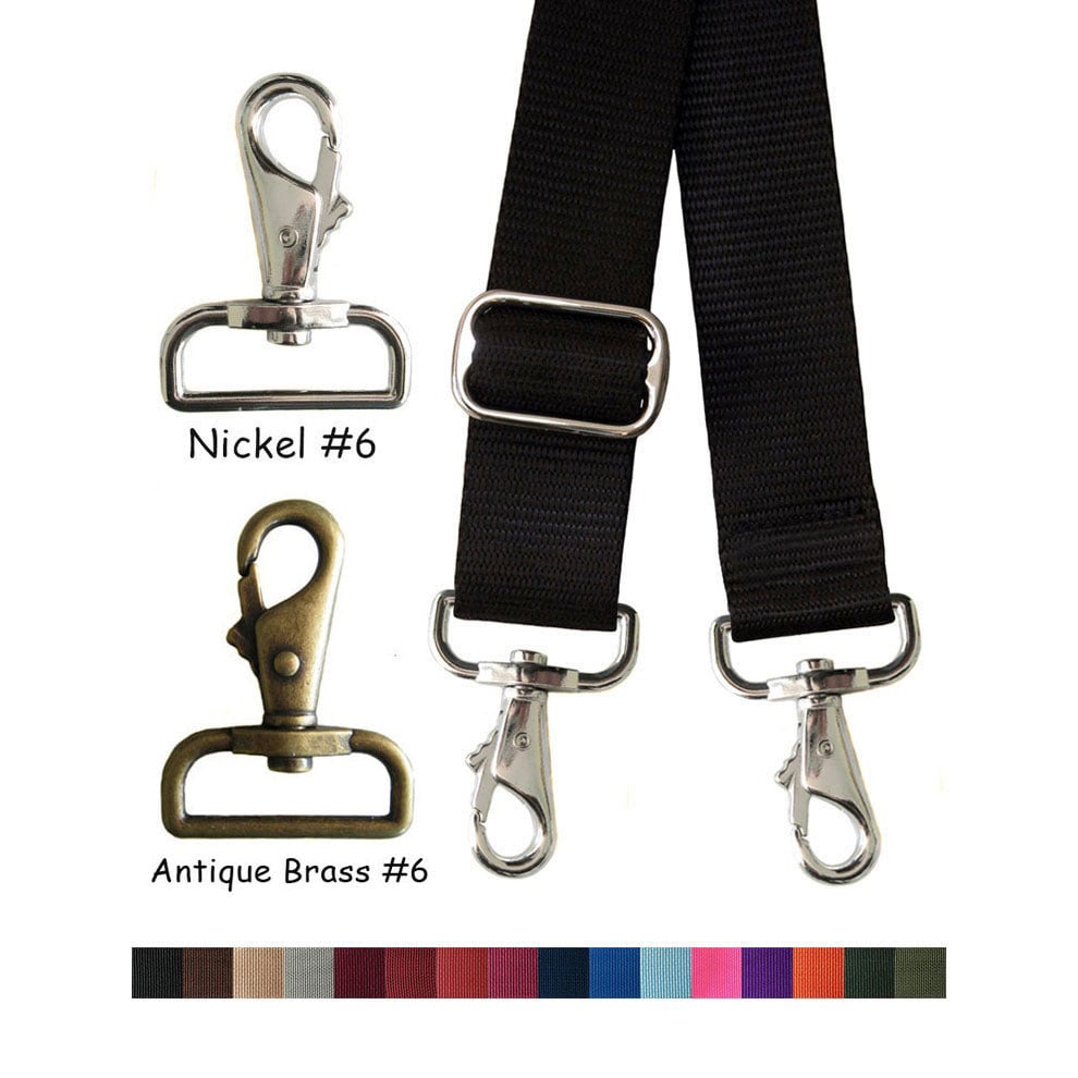 Image of Nylon Webbing Strap - Adjustable - 1.5" Wide - Choose Color, Length & Nickel / Antique Brass #6 Hook