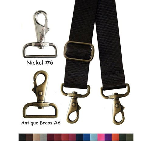 Image of Nylon Webbing Strap - Adjustable - 1.5" Wide - Choose Color, Length & Nickel / Antique Brass #6 Hook