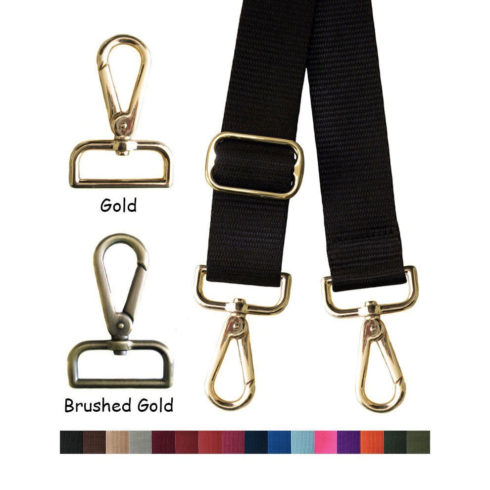 Image of Nylon Webbing Strap - Adjustable - 1.5" Wide - Choose Color, Length & Gold or Brushed Gold #14 Hooks