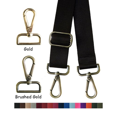 Image of Nylon Webbing Strap - Adjustable - 1.5" Wide - Choose Color, Length & Gold or Brushed Gold #14 Hooks