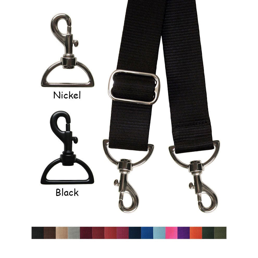 Image of Nylon Webbing Strap - Adjustable - 1.5" (inch) Wide - Choose Color, Length & Nickel/Black #19 Hooks