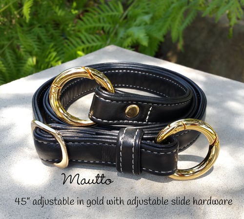 Image of Black Leather Strap w/ White Stitching - .75" Wide - Choice of Length & O-Ring Hardware