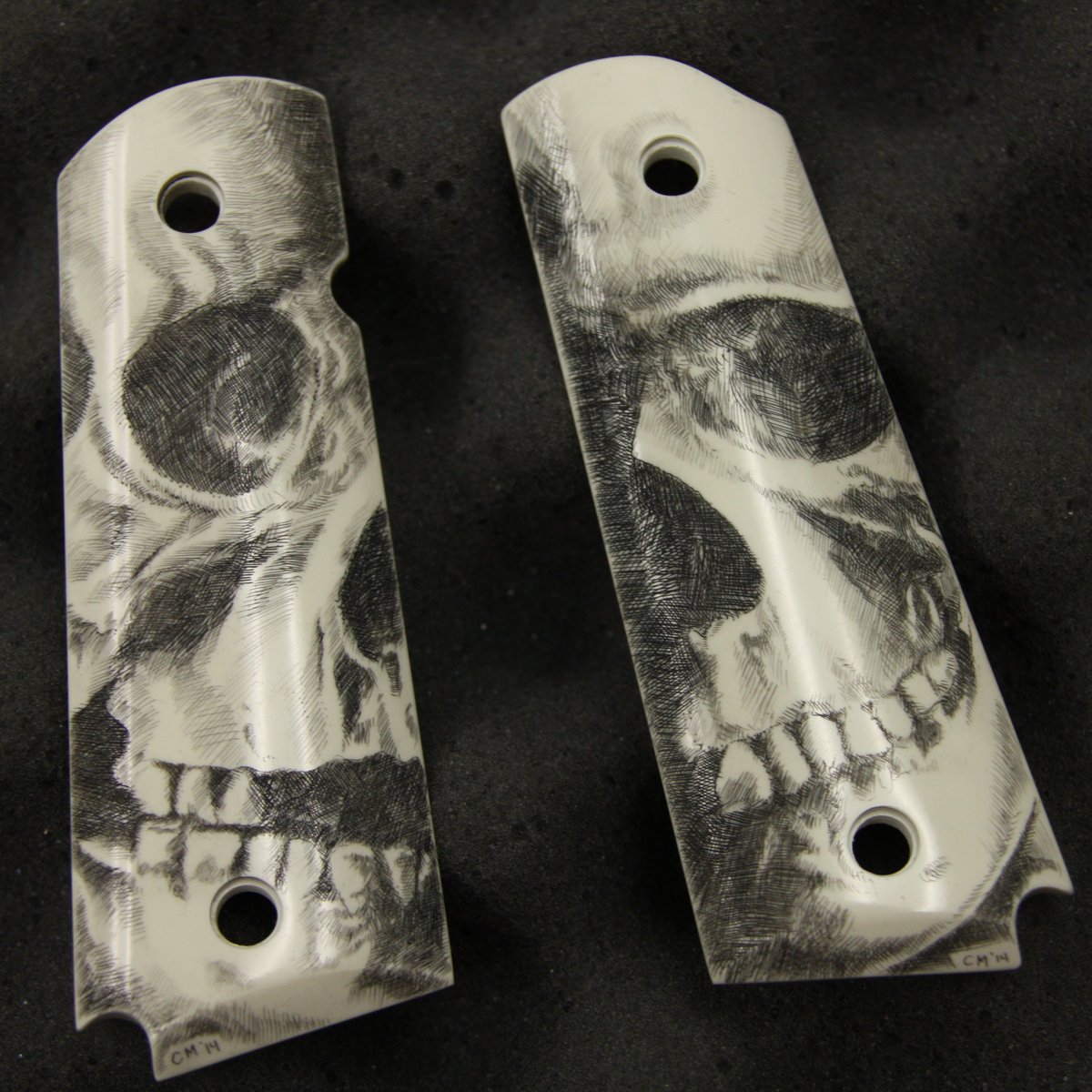 Scrimshaw Skull Grips 1911 Chris Mead Tattoos 0456