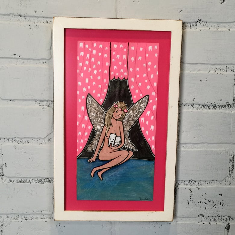 Image of "THE TOOTH FAIRY IS A HUGE DISAPPOINTMENT" ONE OF A KIND FRAMED LUNCH BAG ART