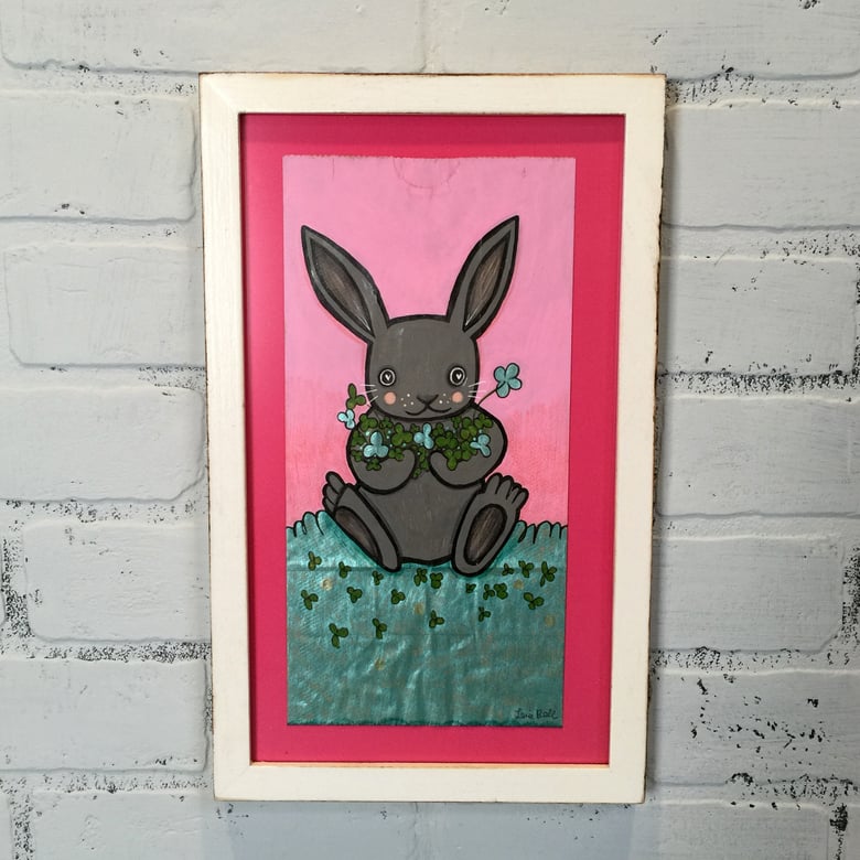 Image of "LUCKY BUNNY" ONE OF A KIND FRAMED LUNCH BAG ART