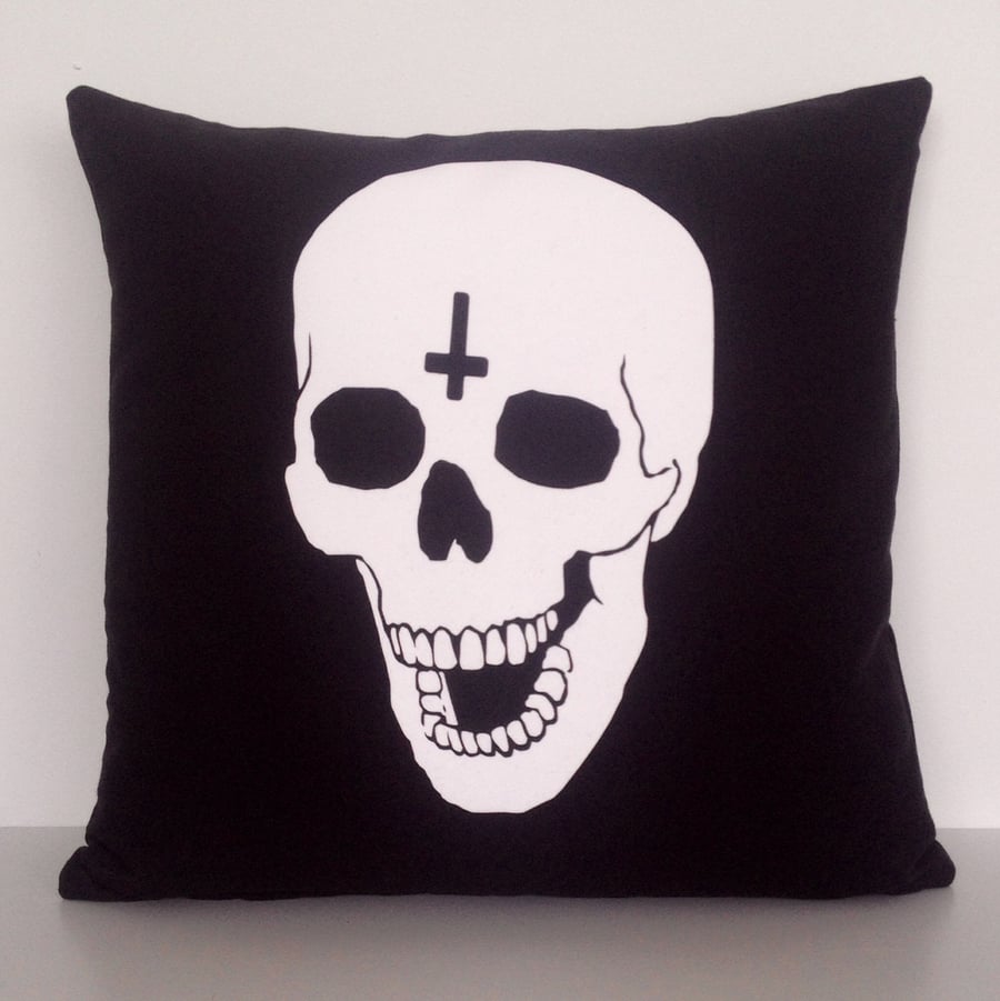Image of 'Sacred Cross Skull' Cushion - Black