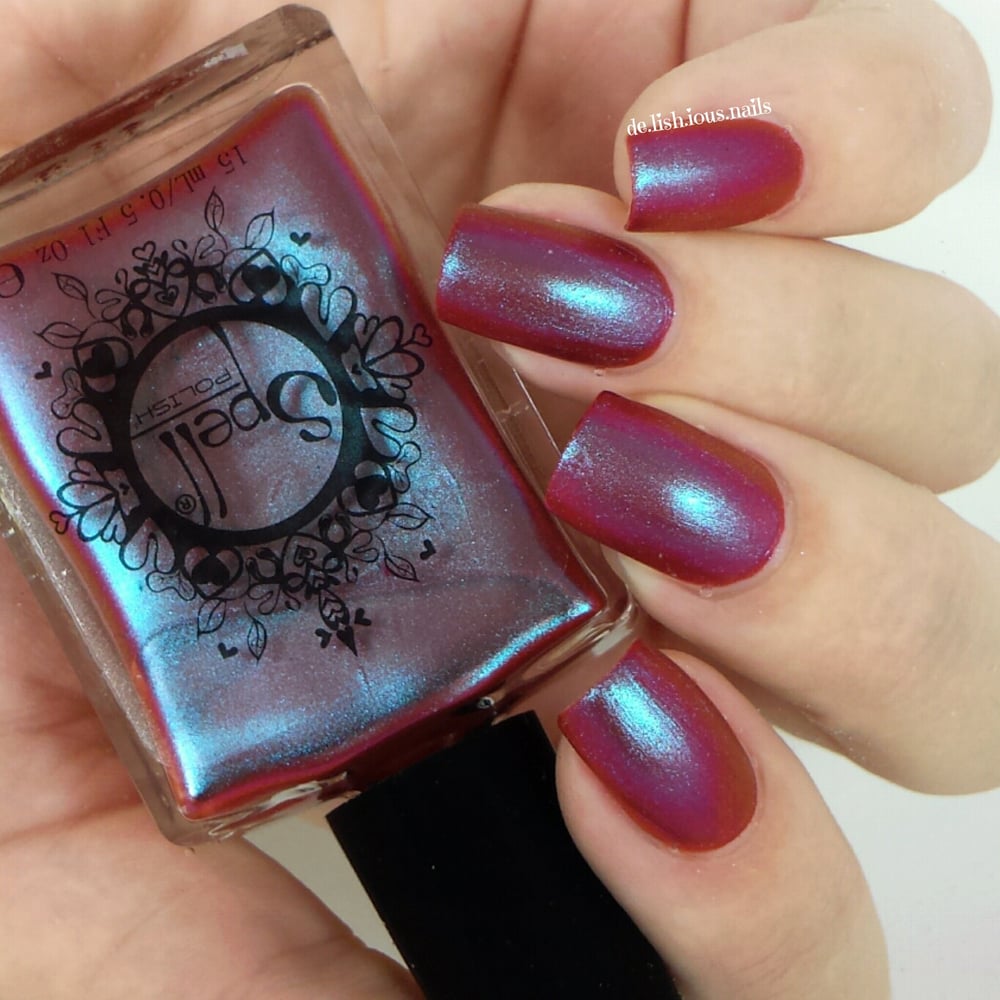 ~Lunkhead~ cranberry red/aqua duochrome Spell nail polish "Revenge of