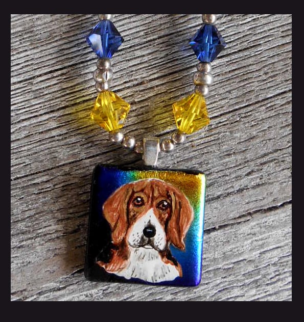 Image of Beagle Glass Dichroic Swarovski Crystal Sterling Silver Necklace  0123
