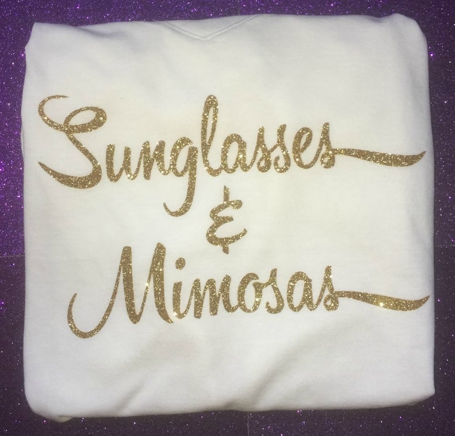 Image of SUNGLASSES & MIMOSAS V-NECK T-SHIRT - WHITE - No Logo