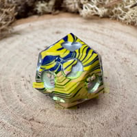 Image 1 of Dark Blue and Yellow Death Save D20 Dice for Dungeons and Dragons