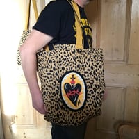 Image 13 of Black  or red Sacred Heart Bag with cheetah cotton fabric