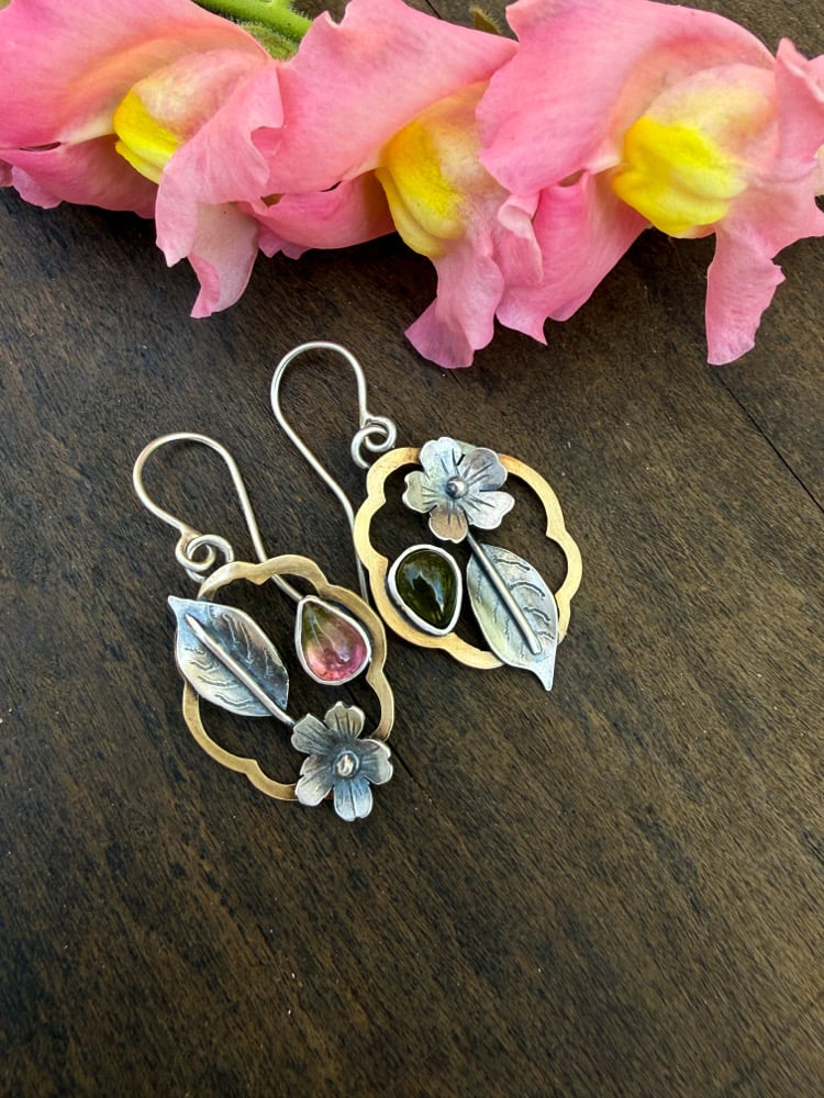 Image of First Blooms of Spring Cherry Blossom Mismatch Asymmetrical Earrings