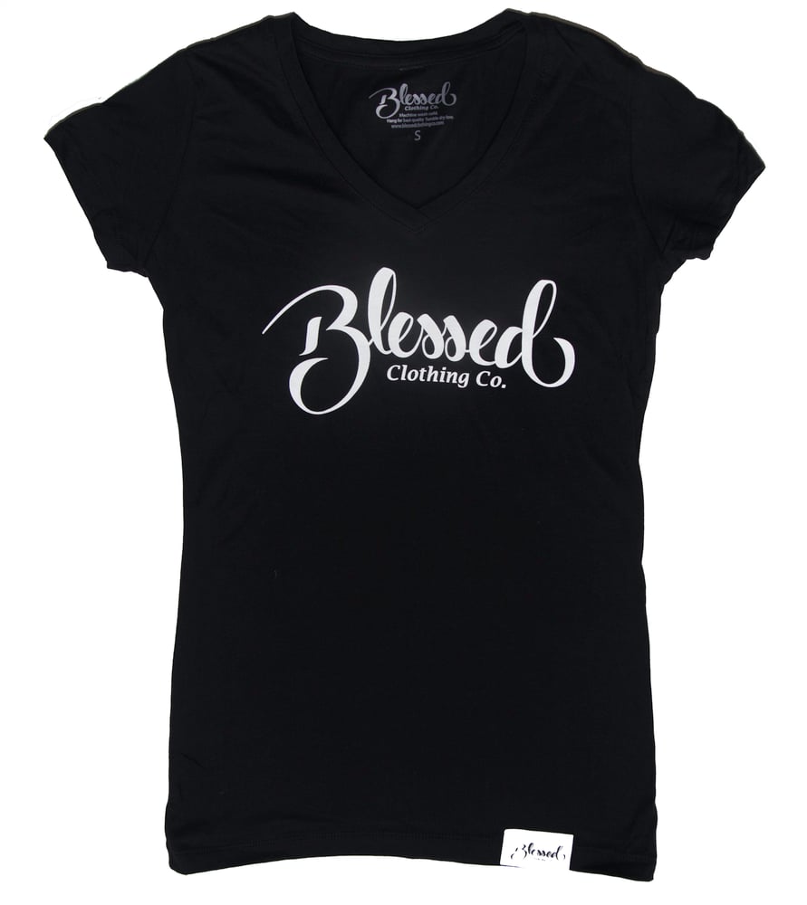 Image of Blessed Signature V-Neck Black (Womans) 