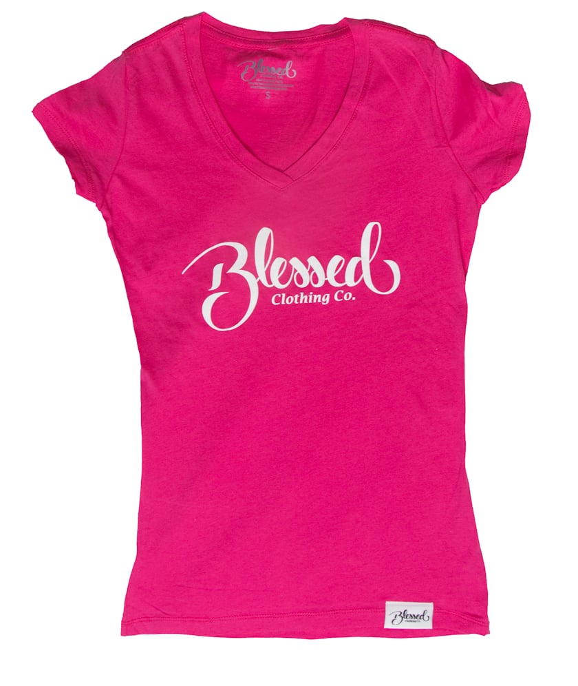 Image of Blessed Signature V-Neck Raspberry (Womens)