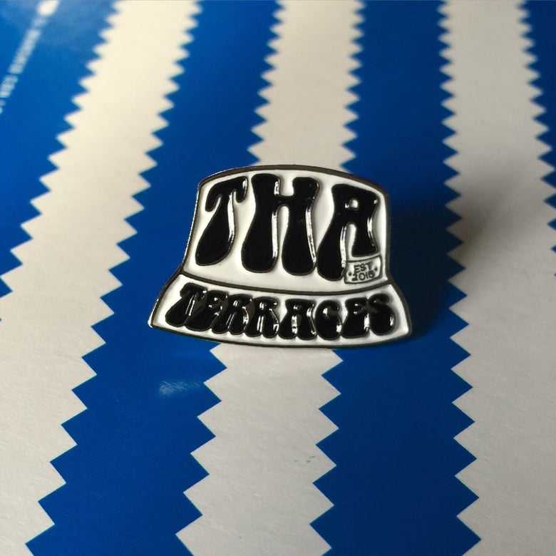 Image of Tha Terraces White Hat Pin Badge
