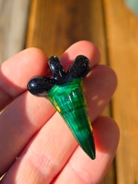 Image 2 of Crushed opal & illuminati over exp green glass shark tooth pendant 
