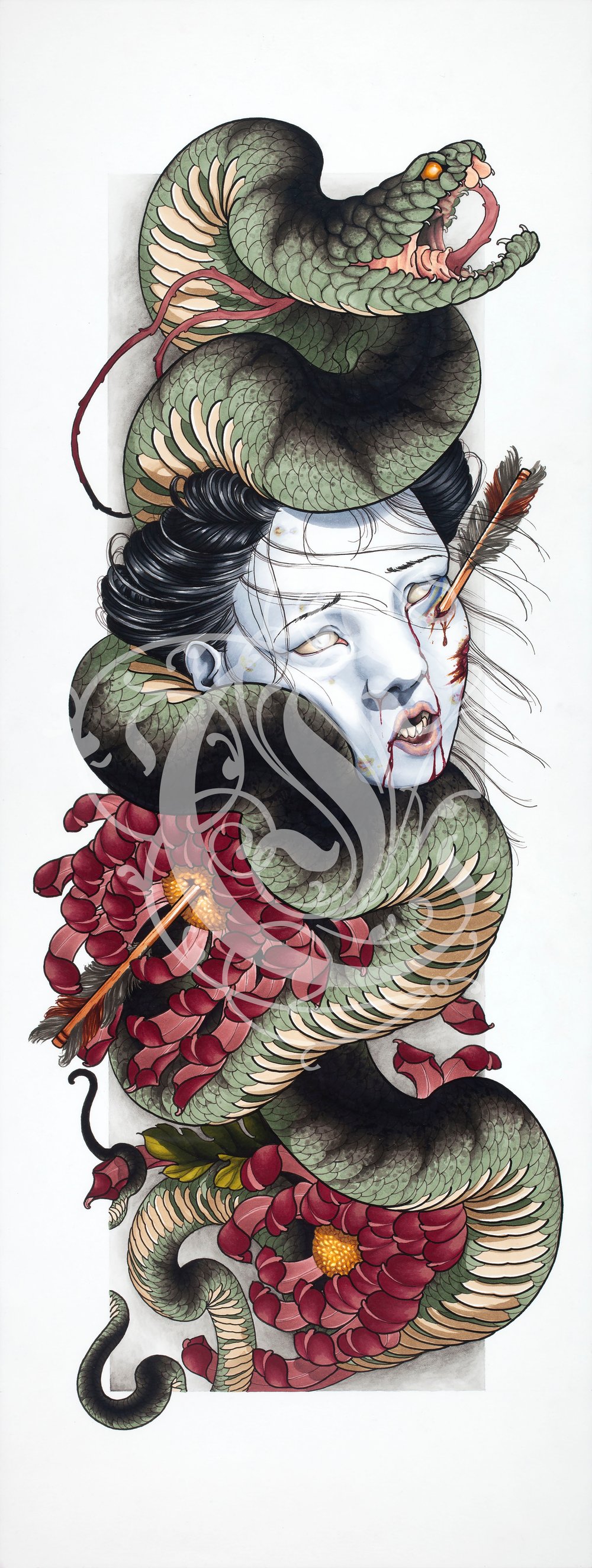 Image of 12 1/2"x 31 1/2" Namakubi & Snake Fine Art Print