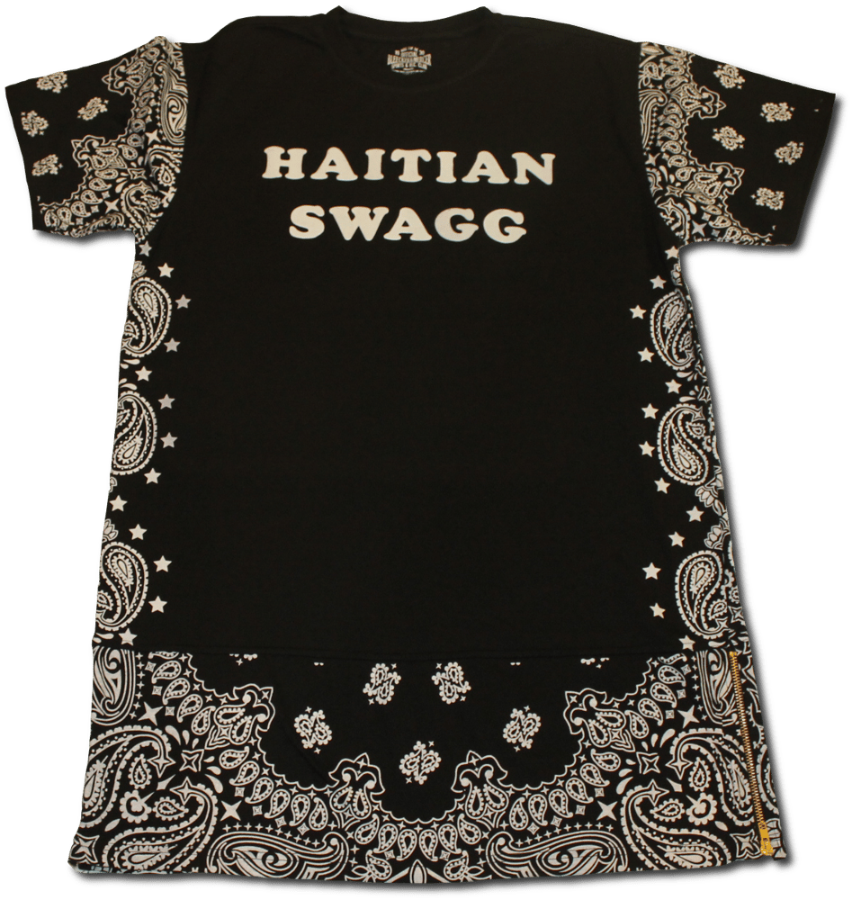 Image of Haitian Swagg Black bandana print extended tee w/ gold zipper