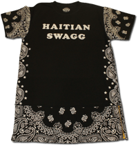 Image 1 of Haitian Swagg Black bandana print extended tee w/ gold zipper