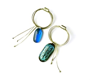 Mis-matched Circular Silver Earrings with Fused Glass Sea Blues & Dichroic - Coast Collection - Laura Pettifar Designs