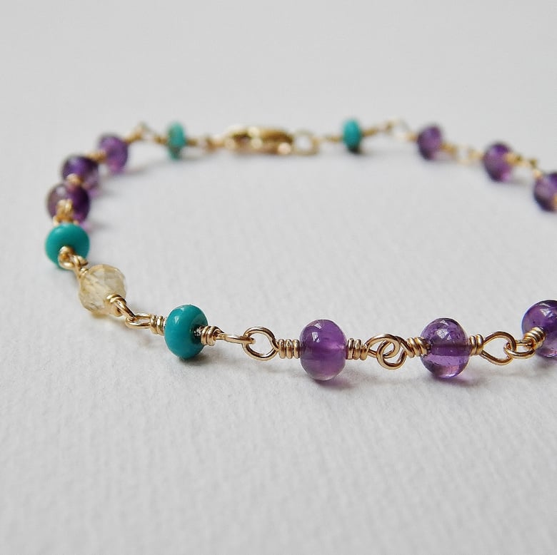 Image of Amethyst, Turquoise and Citrine Bracelet in Gold Fill