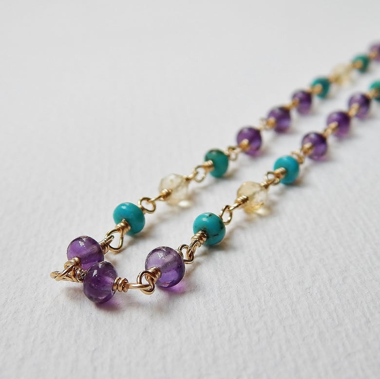 Image of Amethyst, Turquoise and Citrine Necklace in Gold Fill