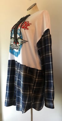 Image 2 of Upcycled “Aerosmith” t-shirt flannel lace up dress