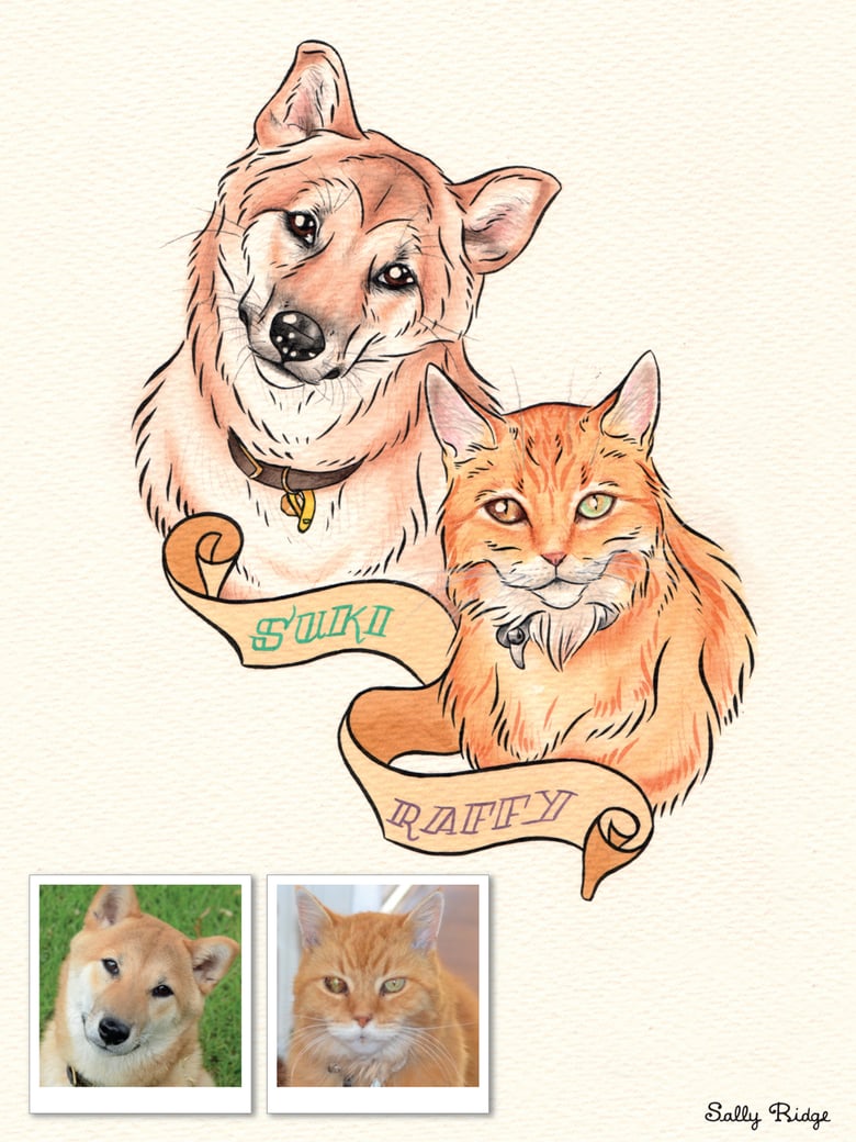 Image of Custom Watercolour Pet Portrait - Double