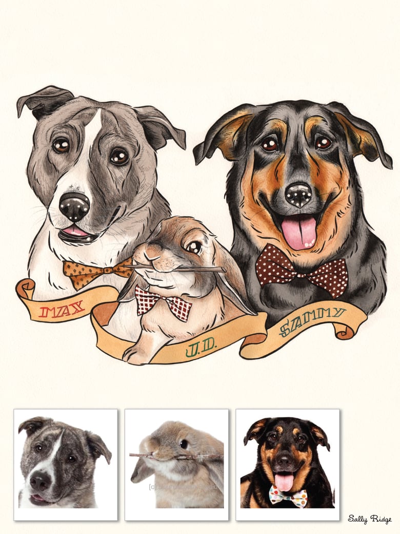 Image of Custom Watercolour Pet Portrait - 3+ Pets