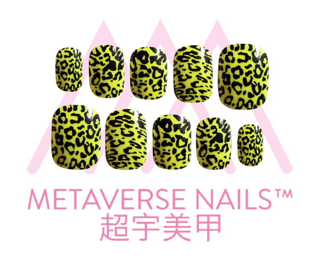 Image of Metaverse Nails- Neon Leopard Yellow